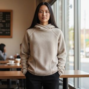 Nike Beige Sherpa Pullover Hoodie Small